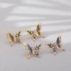 Copper Gold-Plated Enamel Butterfly Flower Cubic Zirconia Stud Earrings Vintage Style