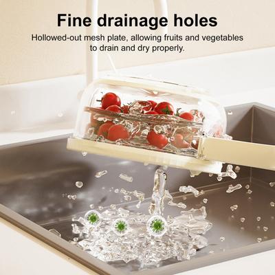 Drain Basket Multifunctional Fruit Vegetable Strainer with Handle Covered Storage Container for Kitchen Fridge Picnic Camping Freshness Preservation