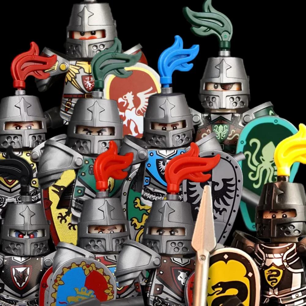 Medieval Castle MOC Building Blocks Wolf Warriors Soldier Figure Crusader Knights Horse Flag Vests Shield Weapon Toys Gifts T022