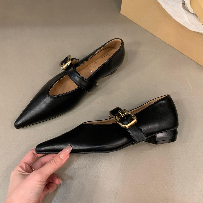 Fashion SUOJIALUN Women Flat Shoes Fashion Pointed Toe Shallow Slip On Ladies Dress Ballet Shoes Flat Heel Ladies Casual Mary Jane Shoes