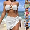 European & American Style Three-Piece Bikini Set – Women's Ribbed Backless Solid Color
