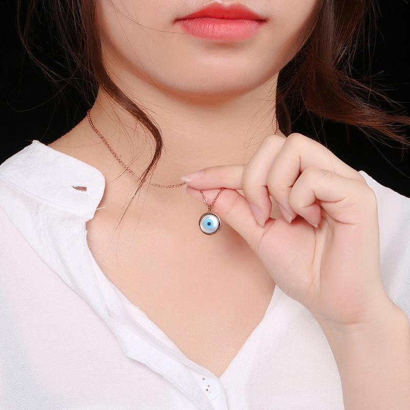 Trendy Demon Eye Necklace European and American Golden Chain Turkey Blue Eye Round Drop Shape Necklace for Women