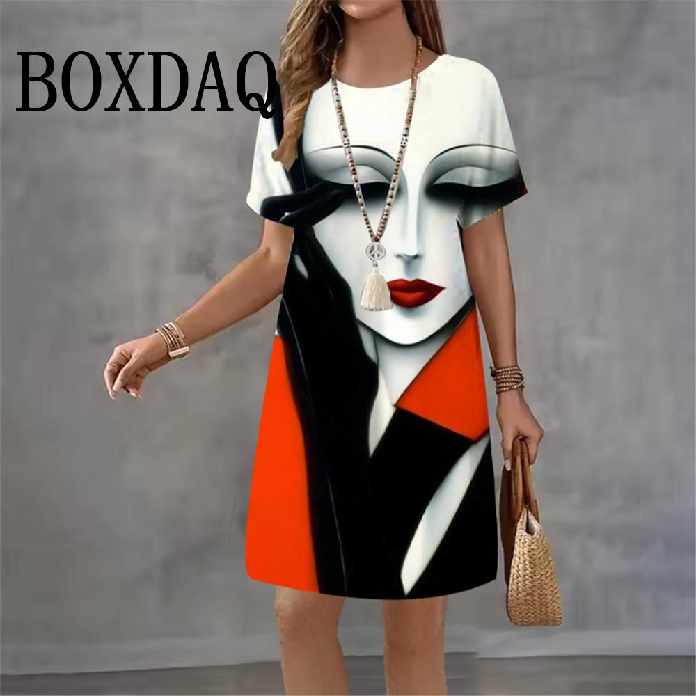 

Summer Women Dress 3D Abstract Fashion Printed Human Face Harajuku Dress For Ladies Clothing Casual Streetwear Short Sleeve XL