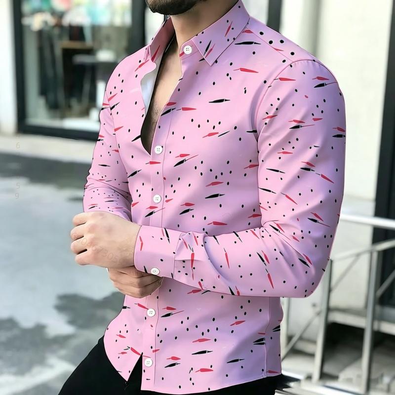 Men's Shirt Personalized Printed Long Sleeve Shirt Black Brown Contrasting Design Sense Shirt Street Trendy Men's Wear