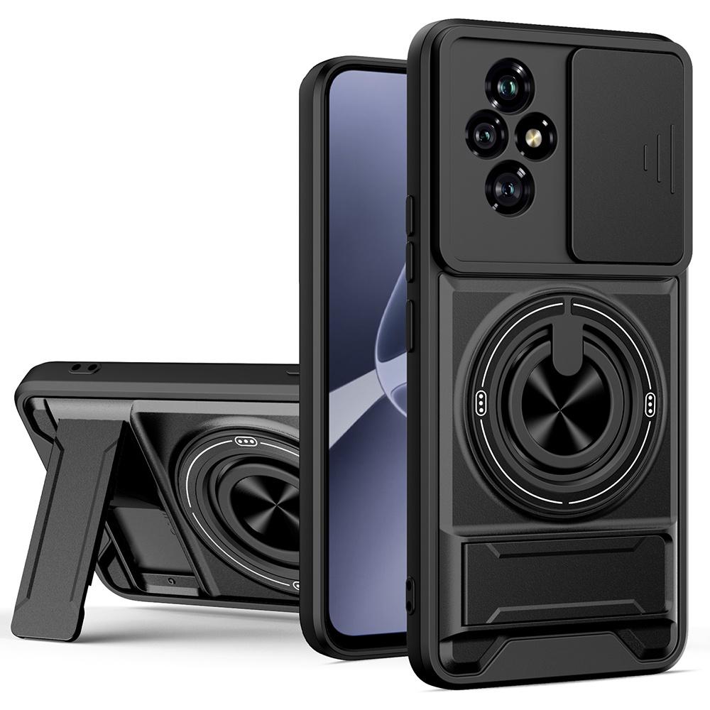 For Honor 200 5G Magnetic Case Ring Holder Foldable Kickstand TPU PC Phone Cover with Camera Lens Slider