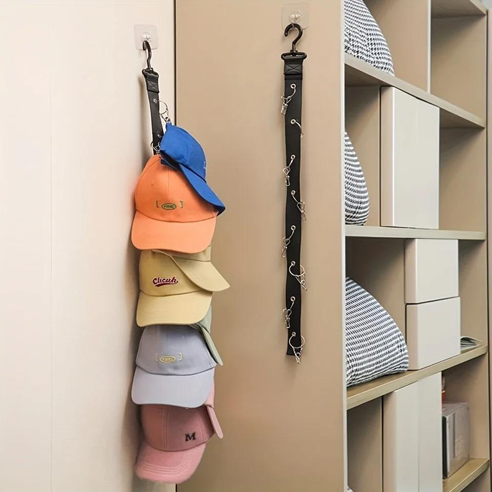 Baseball Cap Storage Organizer With Eight Clips Wall Mounted Cap Holder Closet Storage Organizer Cap Hanger Labu Doll Wall Artifact Hanging Wall Toy