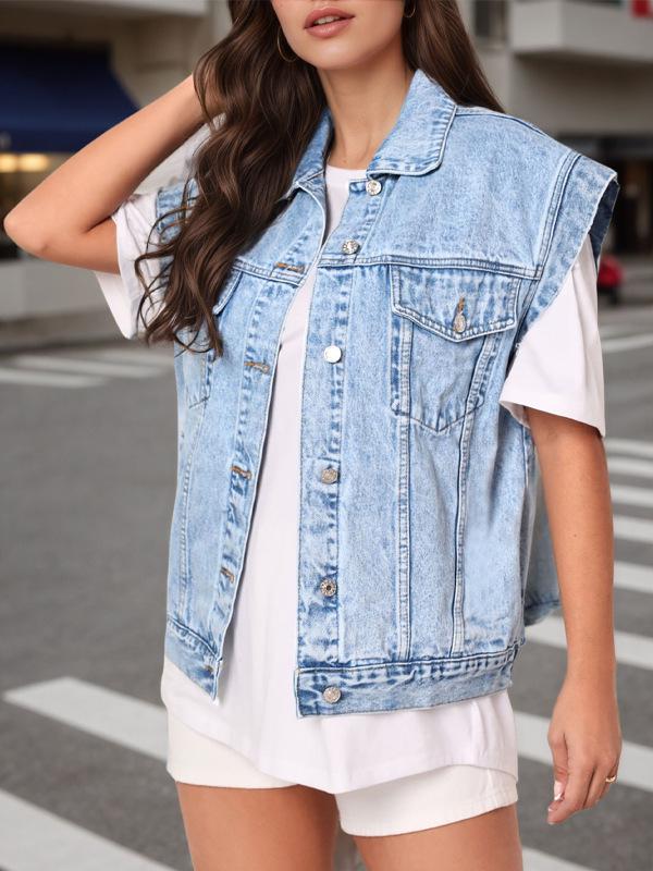 Minimalistyczna Casualowa Kamizelka Denimowa - Damska Wszechstronna Slim-Fit Klasyczny Styl