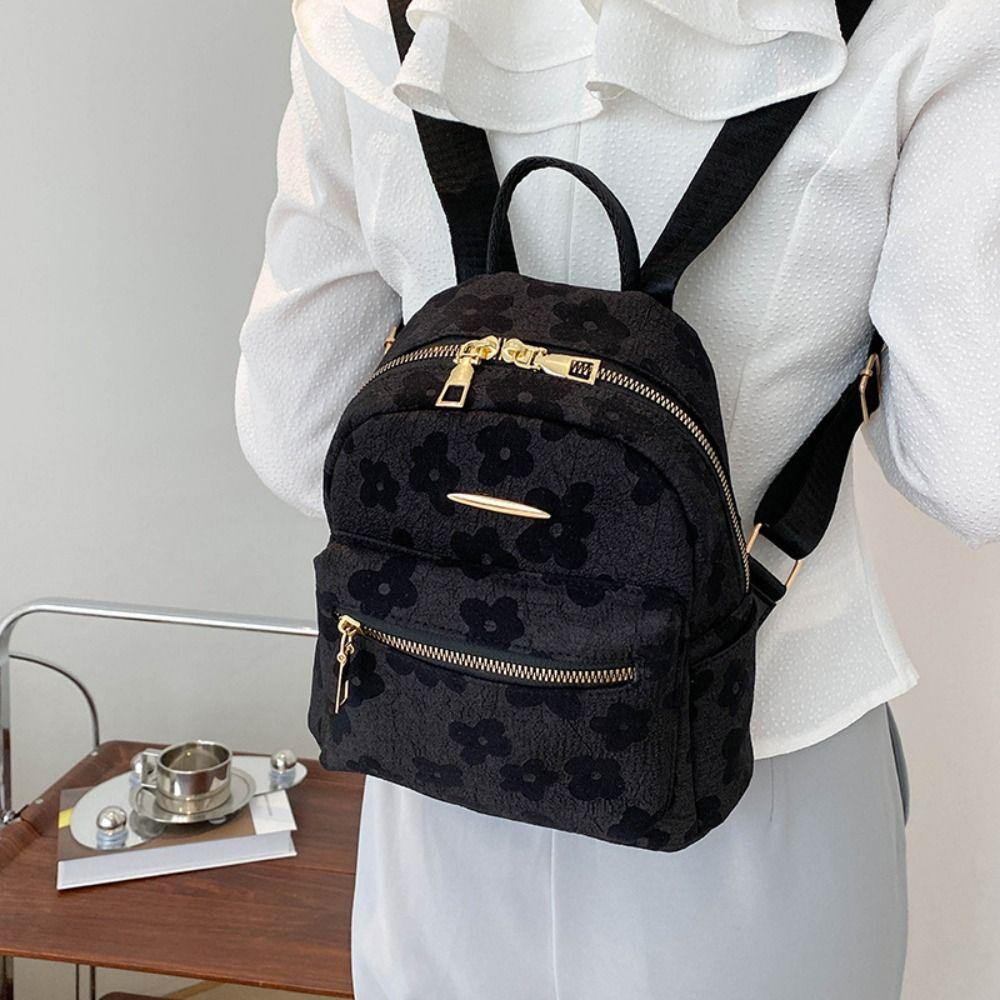 Floral Flower Backpack Pu Leather Flower Shoulder Bag Creative Storage Bag Students