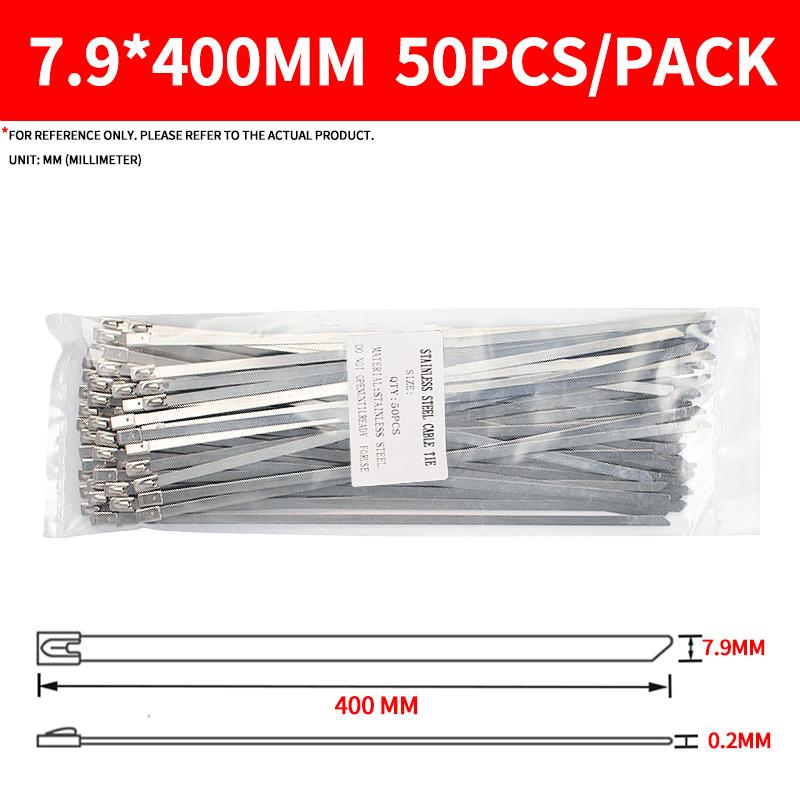 7.9mm 304 Stainless Steel Cable Ties, Heavy Duty Self-Locking Metal Zip Ties for Outdoor Cable Tray Wiring