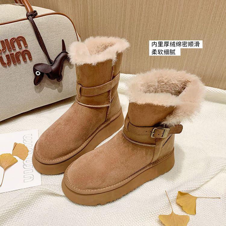 Platform Snow Boots Women's 2025 Winter New Fleece Thickened Grey Knight Boots Warm Large Cotton Shoes