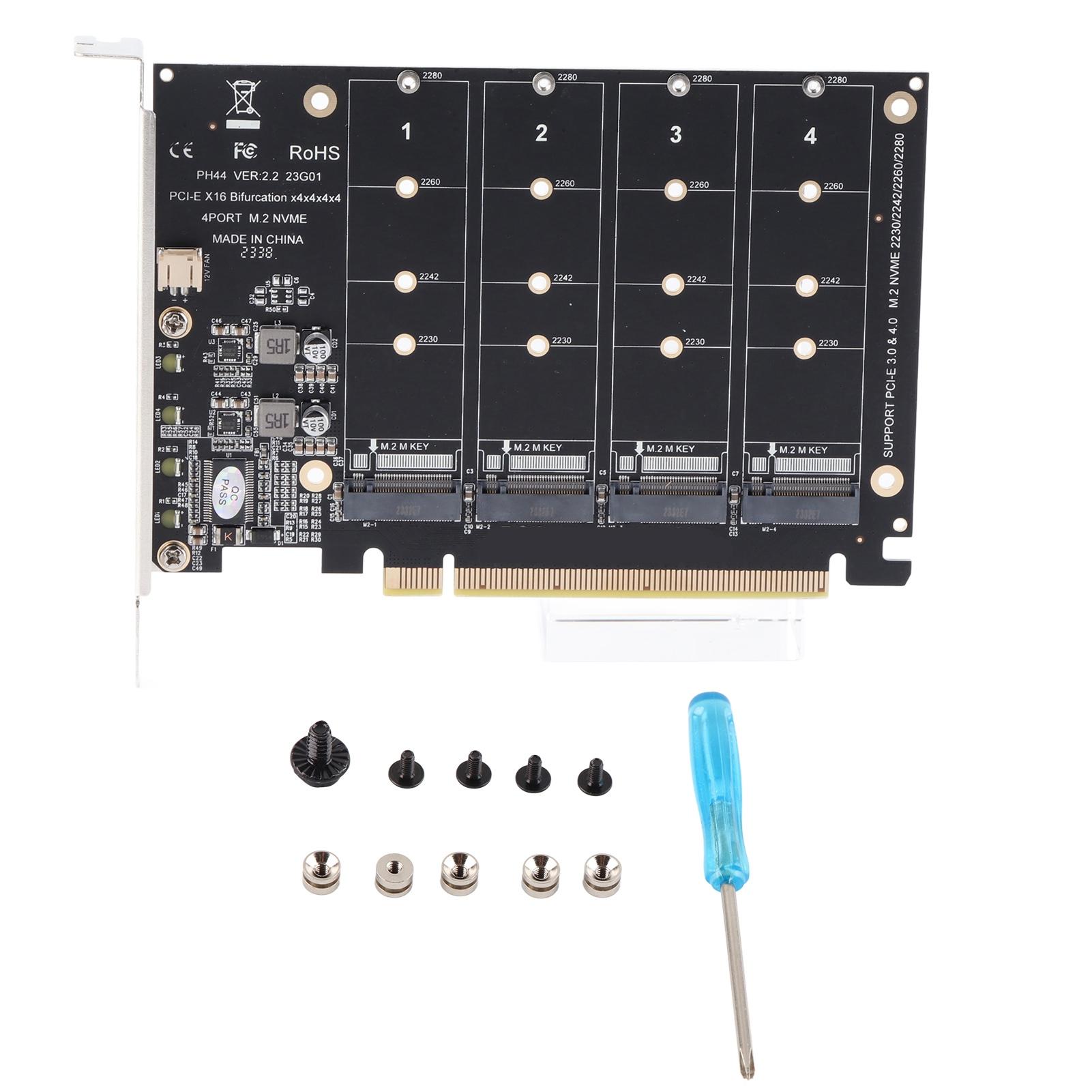 

Адаптер M.2 NVME SSD на PCIE X16, 4-портова високошвидкісна плата Soft Raid 4x32 Гбіт/с з індивідуальним світлодіодом