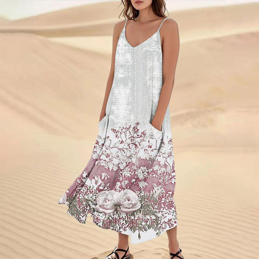 Damen Sommerkleid Lässig Locker Lange Strandurlaub Kleider