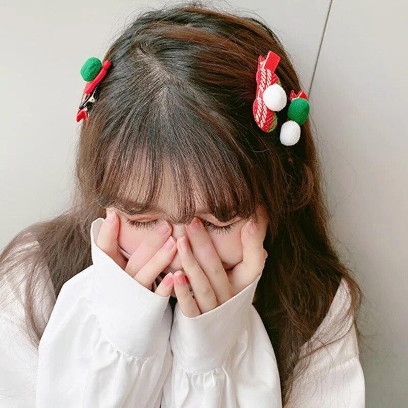 Weihnachts-Elch-Haarspangen-Set mit Schleife, niedliche Cartoon-Haarnadeln, Haarspangen, seitlicher Clip, Kopfbedeckung, Mädchen, Kinder, Haar-Accessoires, Party-Geschenke