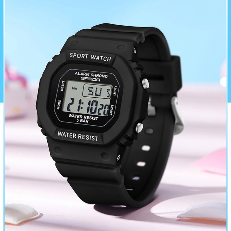 SANDA Square Electronic Watch Colourful Creative Personality Candy Colour Waterproof Alarm Clock Electronic Watch