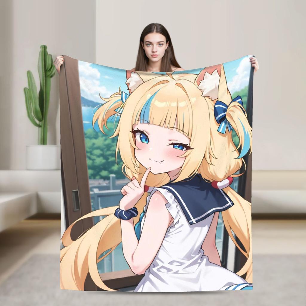 Super Warm Blanket Camping Sameko Saba VTuber Throw Blanket  Flannel Bedspread For Couch Bed Funny Sofa Bed Cover