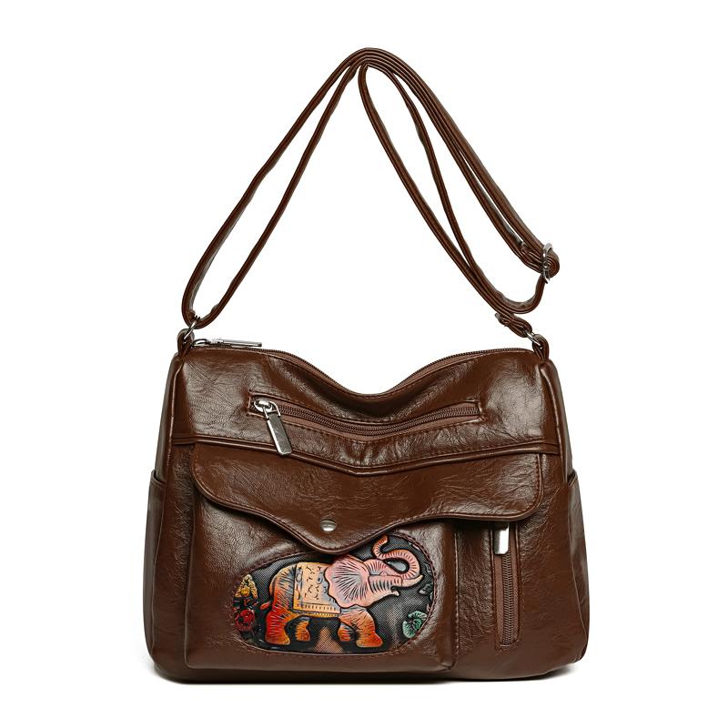 Women's Bag Embossed Elephant Shoulder Bag Large Capacity Crossbody Bag Middle-aged Mother Bag
