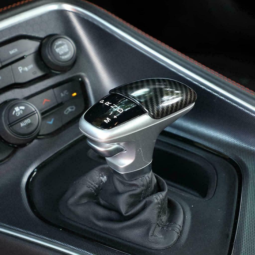 Gear Shift Knob Cover Sticker Head Trim for Dodge Challenger 2015+ Carbon Fiber