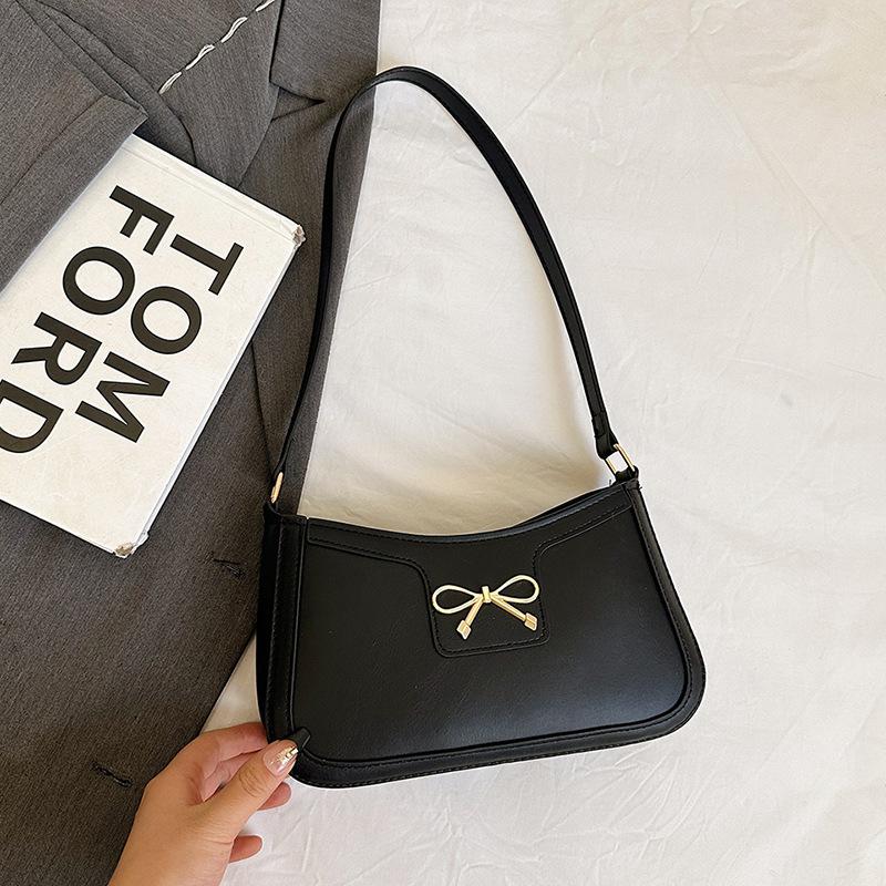 

Women s Faux Leather Bowknot Shoulder Bag, Zipper Closure Simple Commuter Crossbody Purse, Ins Style Fashion Handbag чёрный
