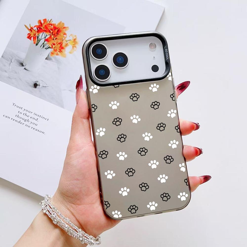 Cute Dog Paws Pattern Phone Case For iPhone 17 16 15 14 13 12 11 Pro Max Air Matte Laser Aurora Shockproof Funda