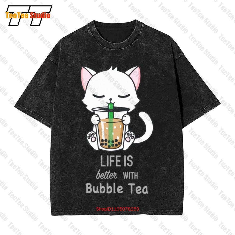 Bubble Tea Cute Cat Vintage Oversized TShirt TMFB S