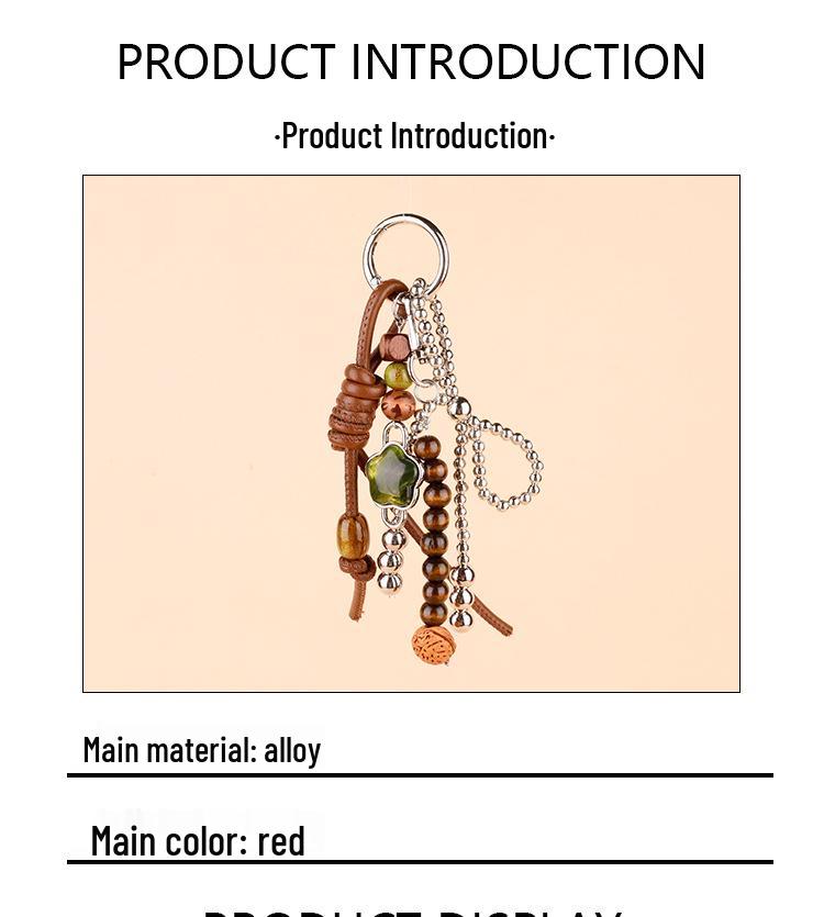 Vintage Miu Styl Přírodní Dřevěný Korálek Pletený Klíčenka Taška Přívěsek & Auto Přívěsek