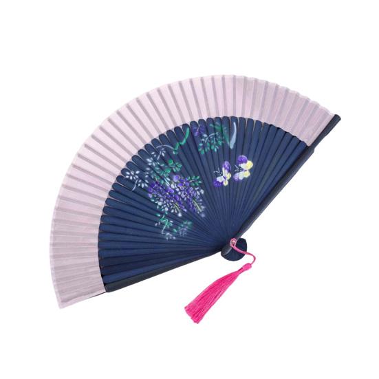 Chinese Style Flower Folding Fan with Tassels Vintage Portable Hand Fan Wedding Dance Party Decorative Handheld Fan Travel Accessory