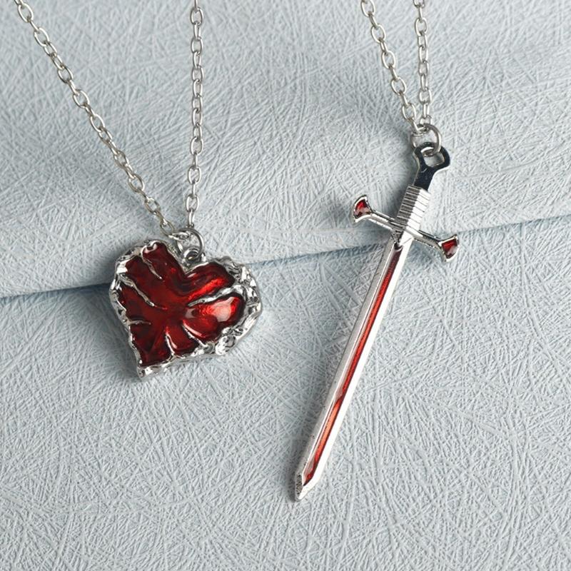 Matching Love Necklace Heart With Rapier Charm Alloy Couples Jewelry For Him Her Gift For Valentines Day