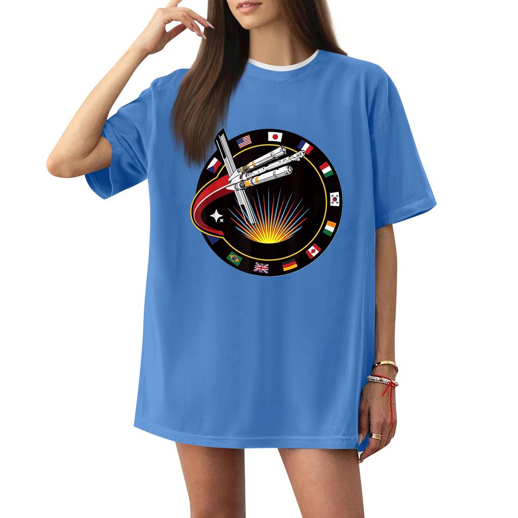 Women's Casual Printed T-Shirt Round Neck Pullover Short Sleeve Top