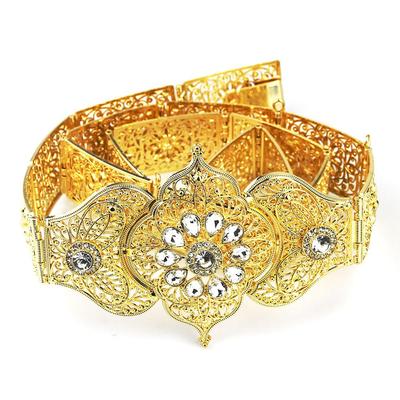 2023 Cinto de flores para mulheres Metal banhado a ouro Jóias de casamento Corrente de barriga Presente de noiva