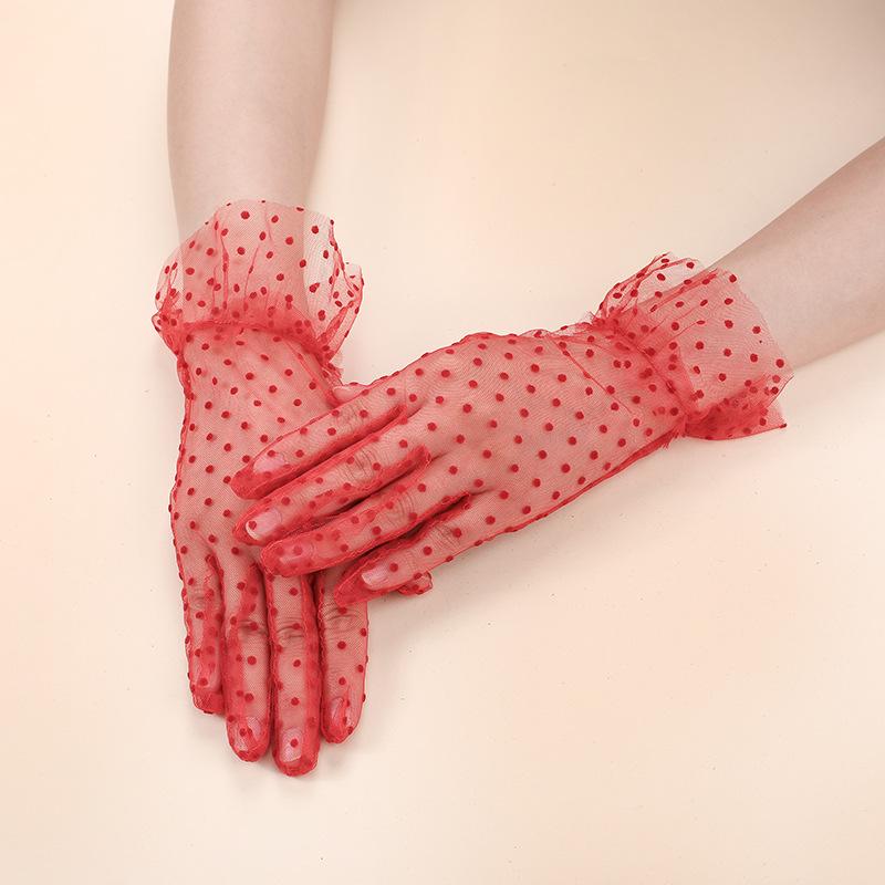 Women's Retro Black Polka Dot Lace Gloves - Thin Mesh for Sun Protection & Photography