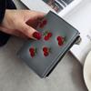 Korean Style Short Clutch Bag PU Leather Zipper Change Bag Temperament Retro Cherry Wallets  Women