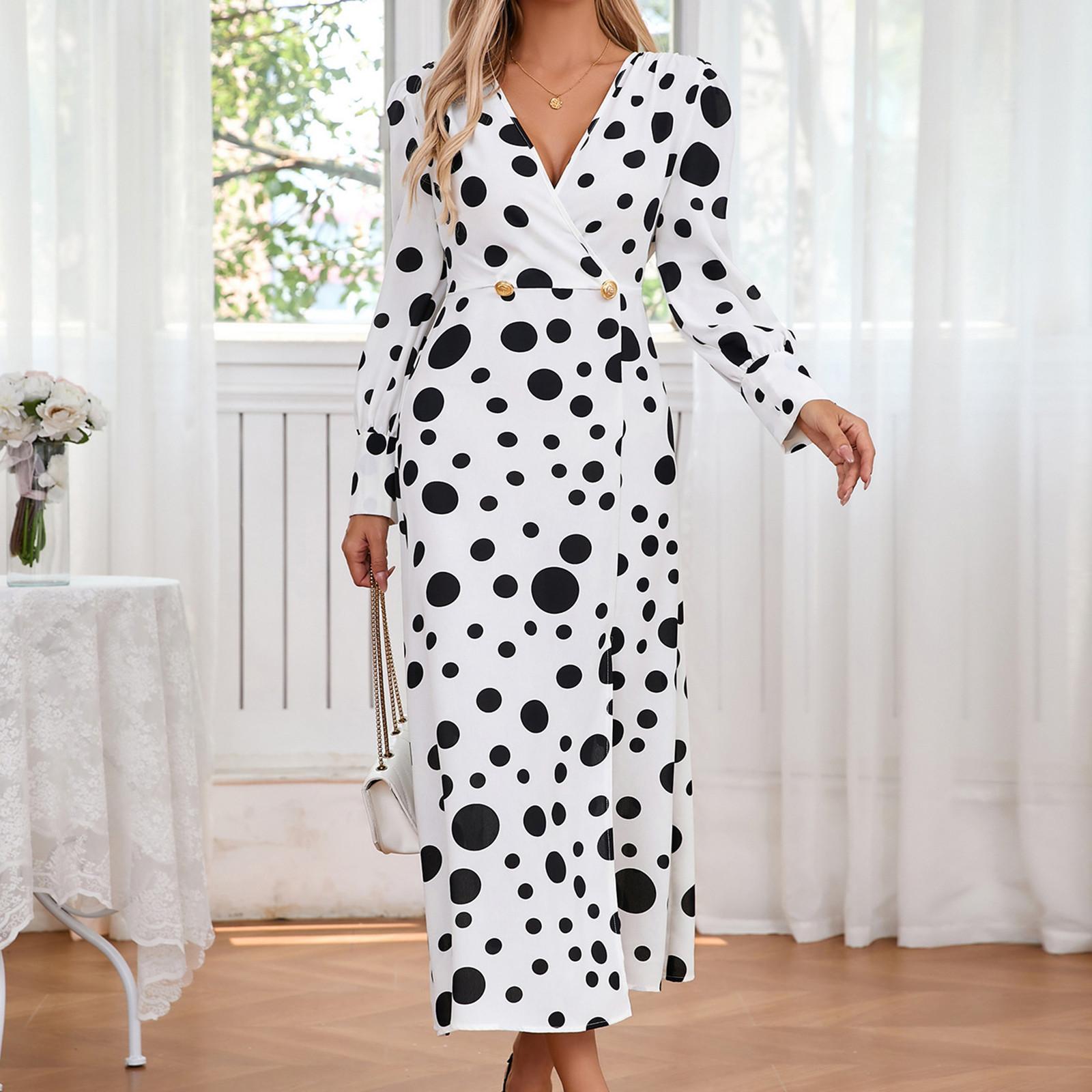 

Женские модные сексуальные платья с длинным рукавом и принтом V-образным вырезом XL белый