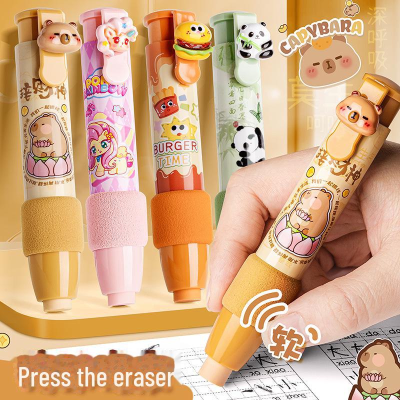 Newly Upgraded Capybara Push Eraser with Cute Cartoon Sponge Cover - Wipes Clean Without Marks.