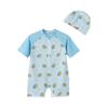 Breathable Baby Swimwear Set with Swim Hat Fast Drying Short Sleeve Zipper Bathing Suit Sun Blocking Design  Blue 100-120
