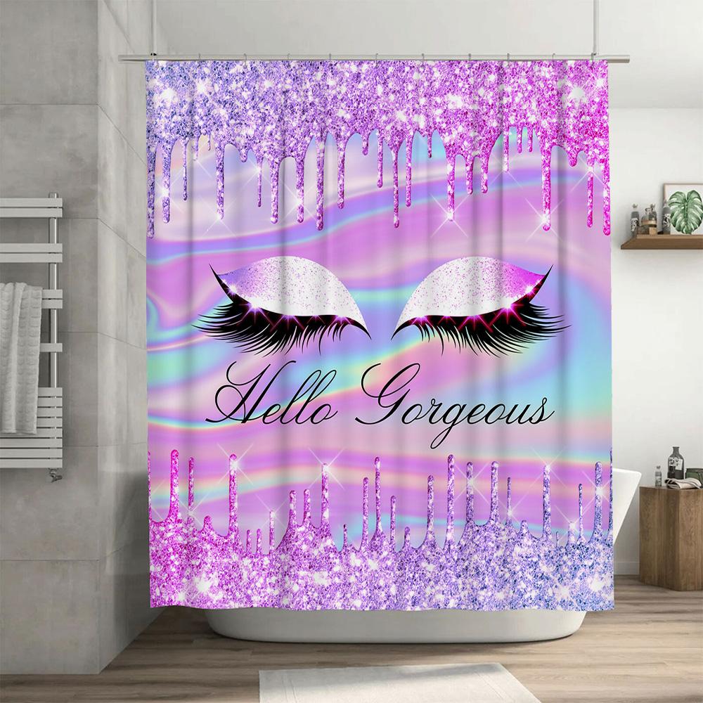 Glamorous Eyelash Shower Curtain Pink Glitter Hello Gorgeous Bath Mat Decoration for Bathroom Accessories Set Home Decor Waterpr