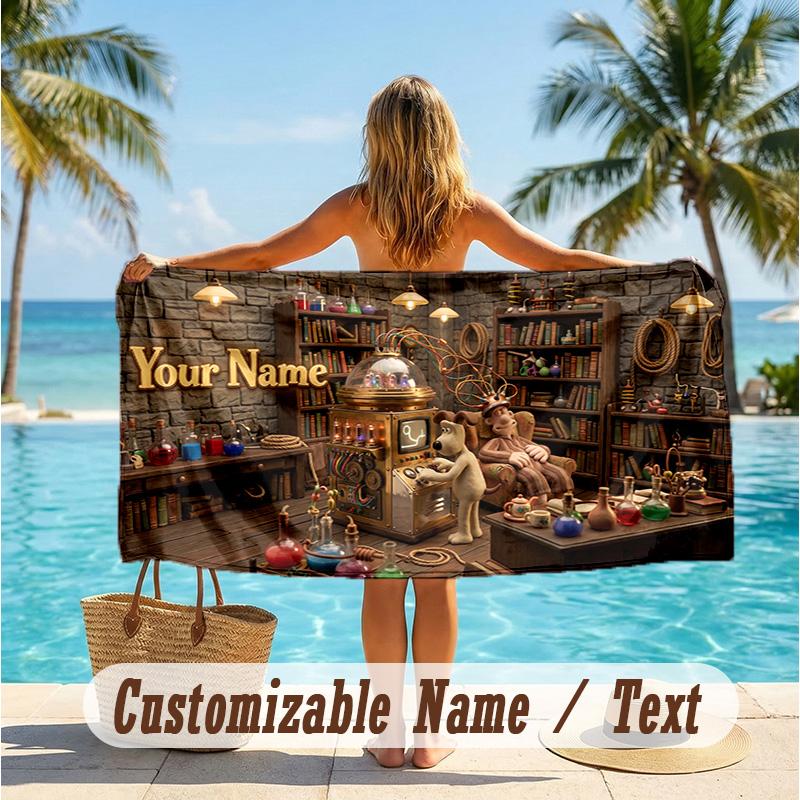 Custom Text Beach Towel, Soft Absorbent Swimming Multi-use TowelWallace & Gromit