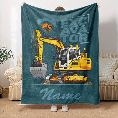 Custom Name Excavator Theme Printed Blanket - Perfect for Couch, Bed, Travel & Outdoor Use | Machine Washable, Cozy & Durable.