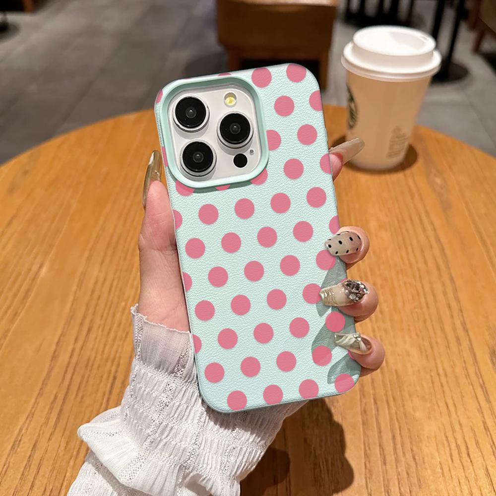 Orange And Pink Large Spots Phone Case For IPhone 17 Air 16 15 14 Plus 13 12 11 Pro Max Elegant Shockproof Vintage Leather Cover