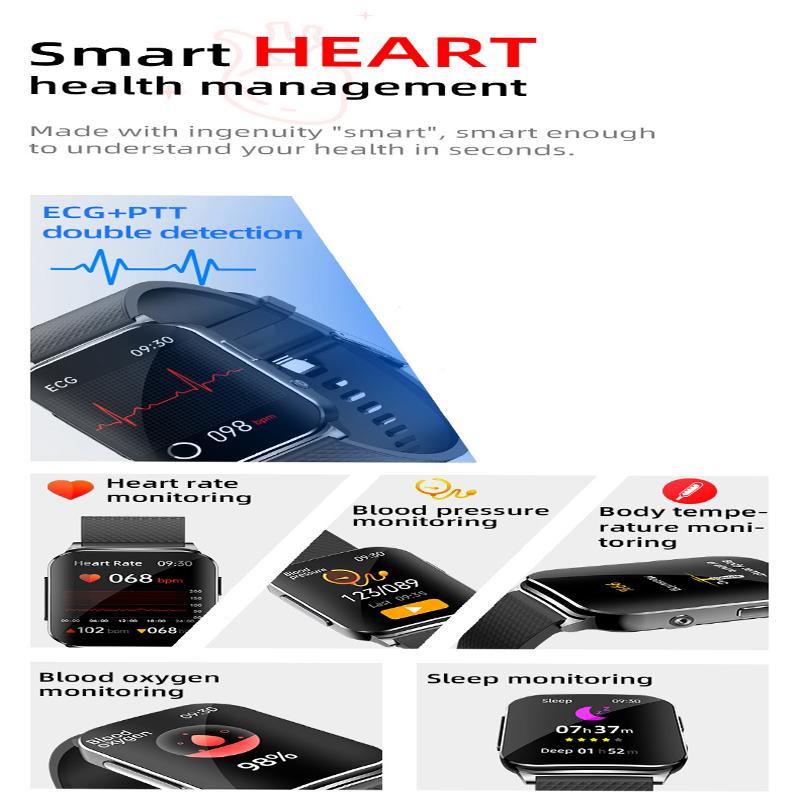 2025 Health Smart Watch NFC ECG Air Pump Blood Pressure Blood Oxygen ECG+PPG Bluetooth Call NFC SmartWatch For Men Women Airbag