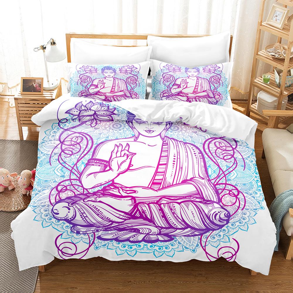 3D Buddha Bedding Set Microfiber Luxury Printed Down Duvet Cover Pillowcase 2/3 Birthday Gift AU210 * 240 Full Size Quick Drying Soft Home Textile