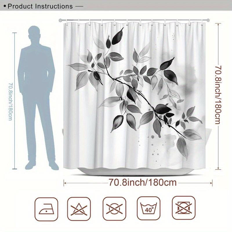 Black and white watercolor shower curtain gray branches simple gradient design waterproof shower curtain machine washable