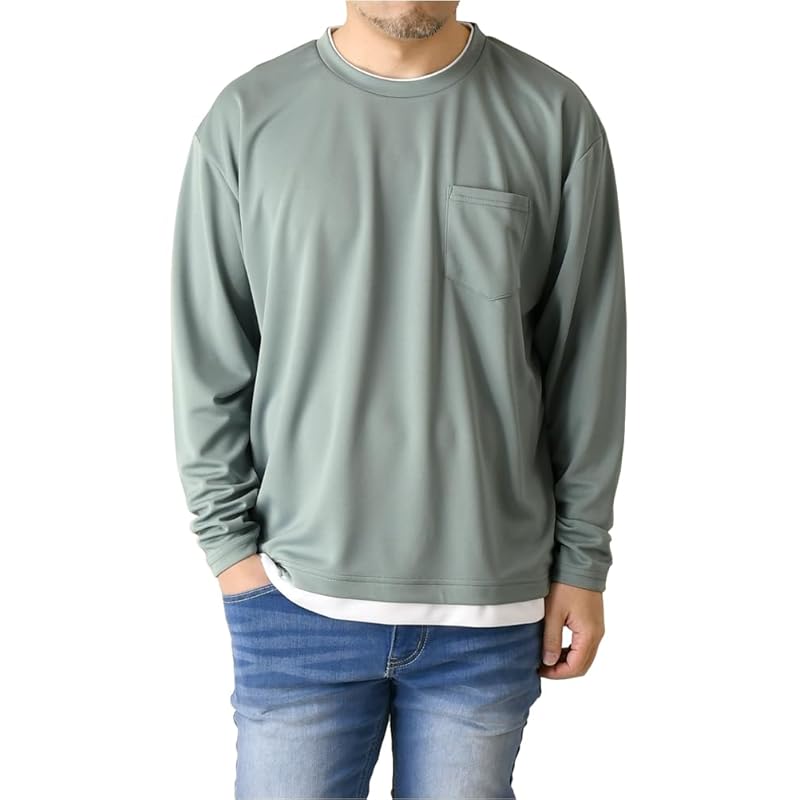 

[LIMITED SELECT] limited selection layered long sleeve big silhouette t-shirt men s Sweat absorption quick drying dry stretch Plain color cut and sew