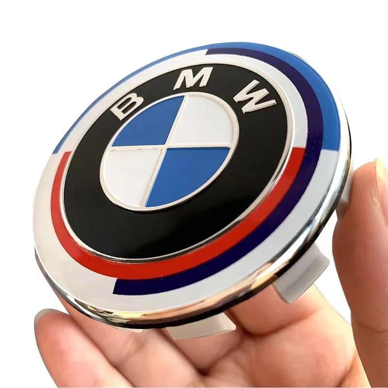 4 Stück 56/68mm Auto Radkappen Auto Radnabenabdeckung Radkappen Dekoration Zubehör für Für BMW 50. Jubiläum LOGO Abzeichen Emblem