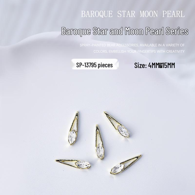 

Барочные украшения для ногтей в виде звезд и лун с жемчугом, цирконием, бриллиантами и акцентами в виде бабочек - Набор из 5 штук