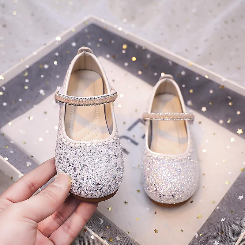 

Korean Style Sequin Princess Shoes: Girls Leather Performance Shoes Size 28 белый