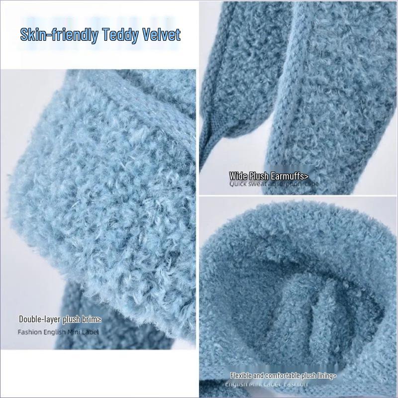 Jednobarevná plyšová letecká čepice s klapkami na uši - Zimní teplo s pletenou šňůrkou na zavazování pro velké obvody hlavy