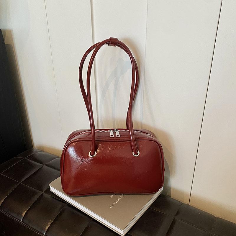 Retro PU Leather Boston Bag for Women Large Capacity Commute Shoulder Bag Vintage Handbag