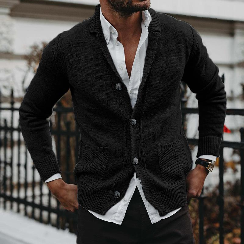 2026 Winter New Style Solid Color V-Neck Long Sleeve Pocket Knitted Sweater Jacket M чёрный 3790₽