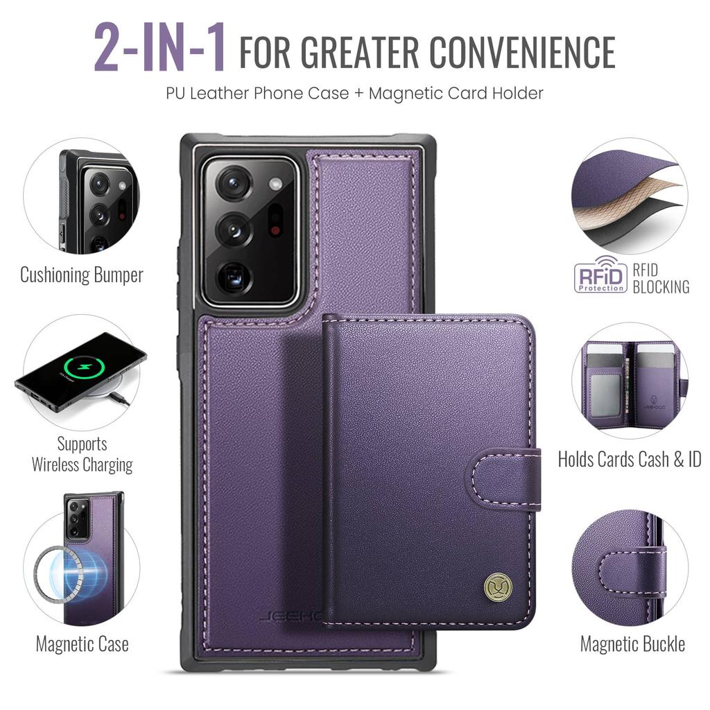 Brieftaschenhülle für Samsung Galaxy Note 20 Ultra 10 Plus, Premium 2-in-1 Abnehmbarer Magnetischer Kartenhalter, mit RFID-Schutzhülle