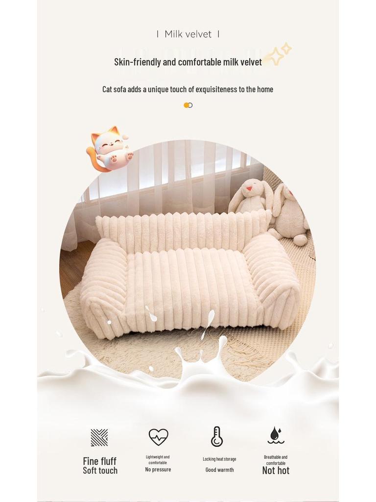 Cross-Border Plush Pet Bed: Large Rabbit Fur Sofa, Wear-Resistant Dog/Cat Nest for All Seasons.